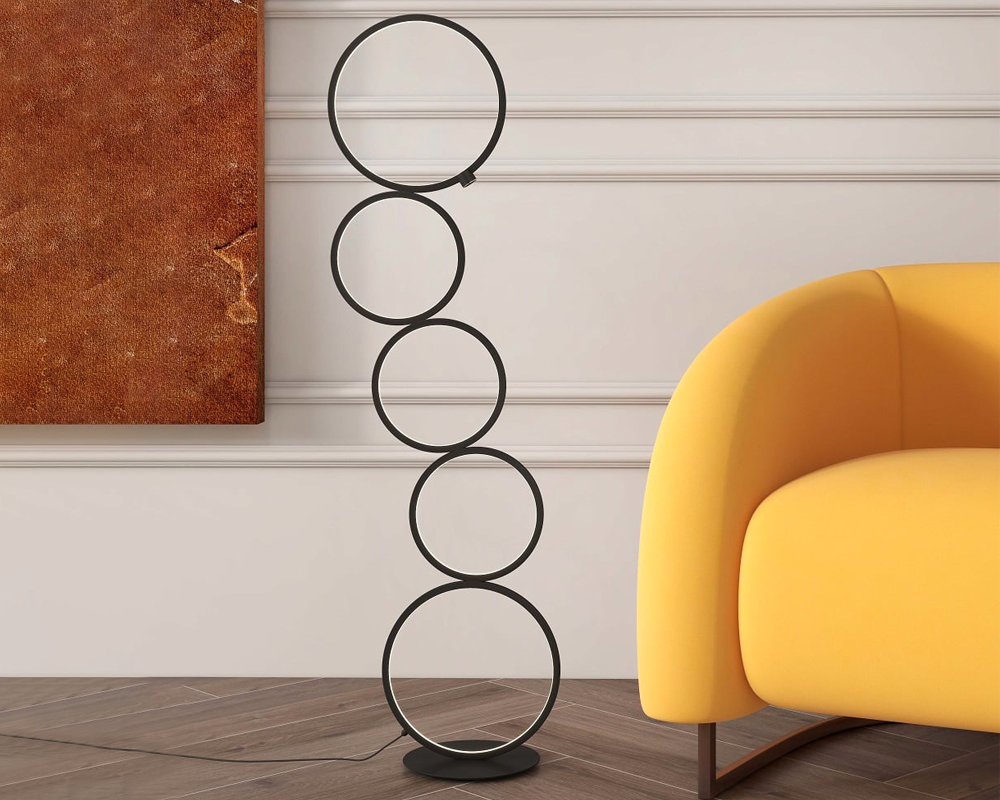 HMR - Multi-Head Integrated LED Floor Lamp 5-Ring Geometric Standing Light