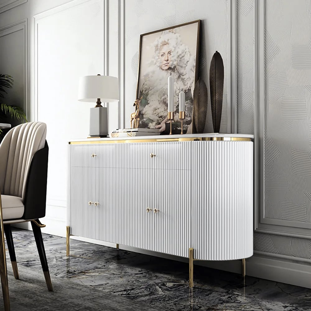 HMR - Yelly 55.1" Modern Marble Top Buffet & Sideboard Doors & Drawers & Shelves