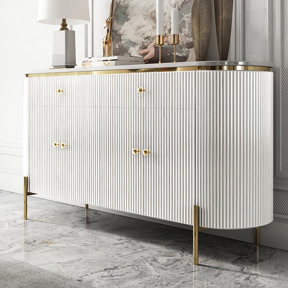 HMR - Yelly 55.1" Modern Marble Top Buffet & Sideboard Doors & Drawers & Shelves