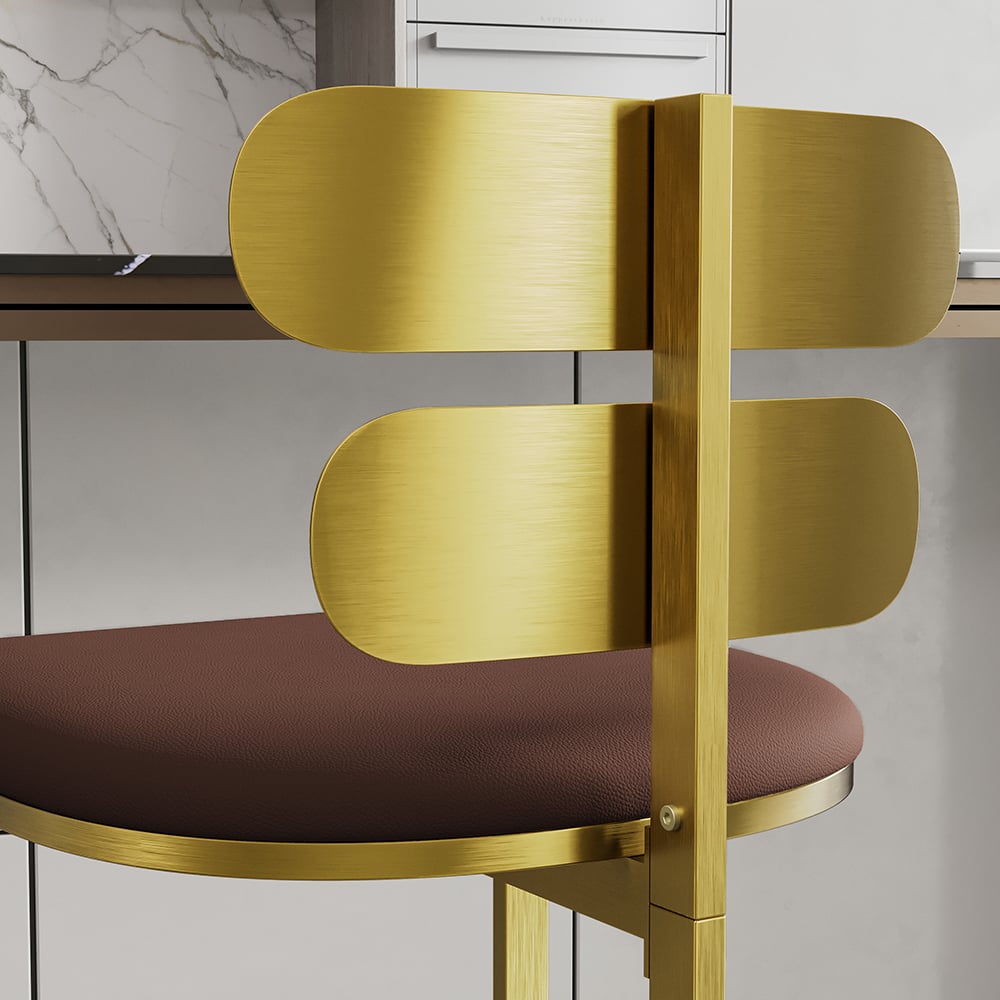 HMR Modern PU Leather Counter Stools with Upholstery - Brown, 1-Piece