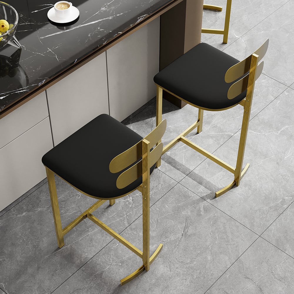 HMR Modern PU Leather Counter Stools with Upholstery - Black, 1-Piece