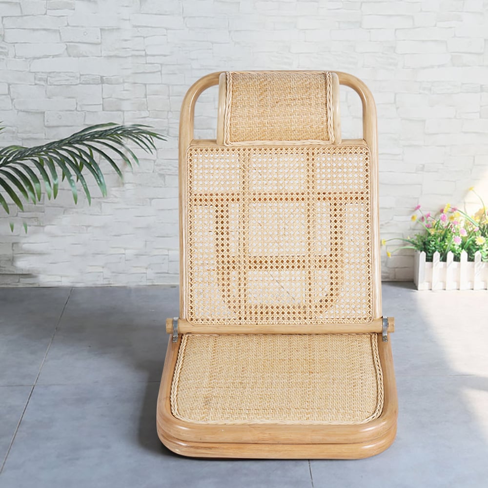 HMR - Scandinavian Rattan & Wood Outdoor Long Reclining Chaise Patio Lounge Chair in Natural