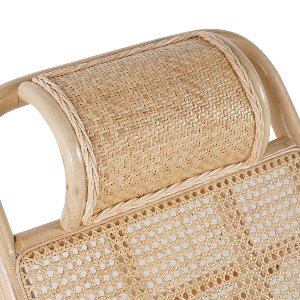 HMR - Scandinavian Rattan & Wood Outdoor Long Reclining Chaise Patio Lounge Chair in Natural