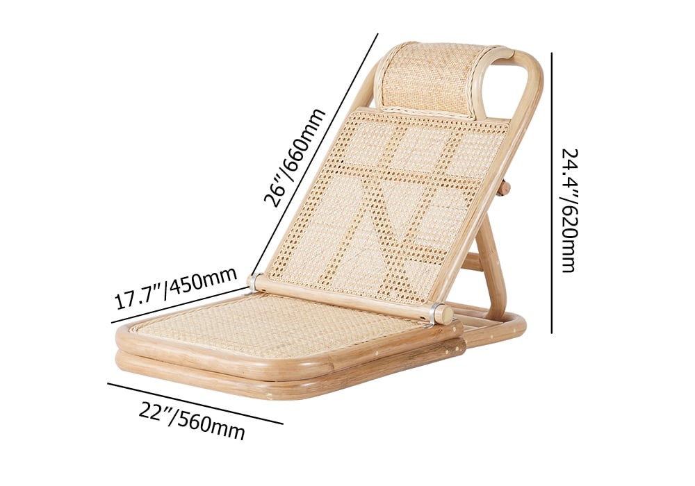 HMR - Scandinavian Rattan & Wood Outdoor Long Reclining Chaise Patio Lounge Chair in Natural