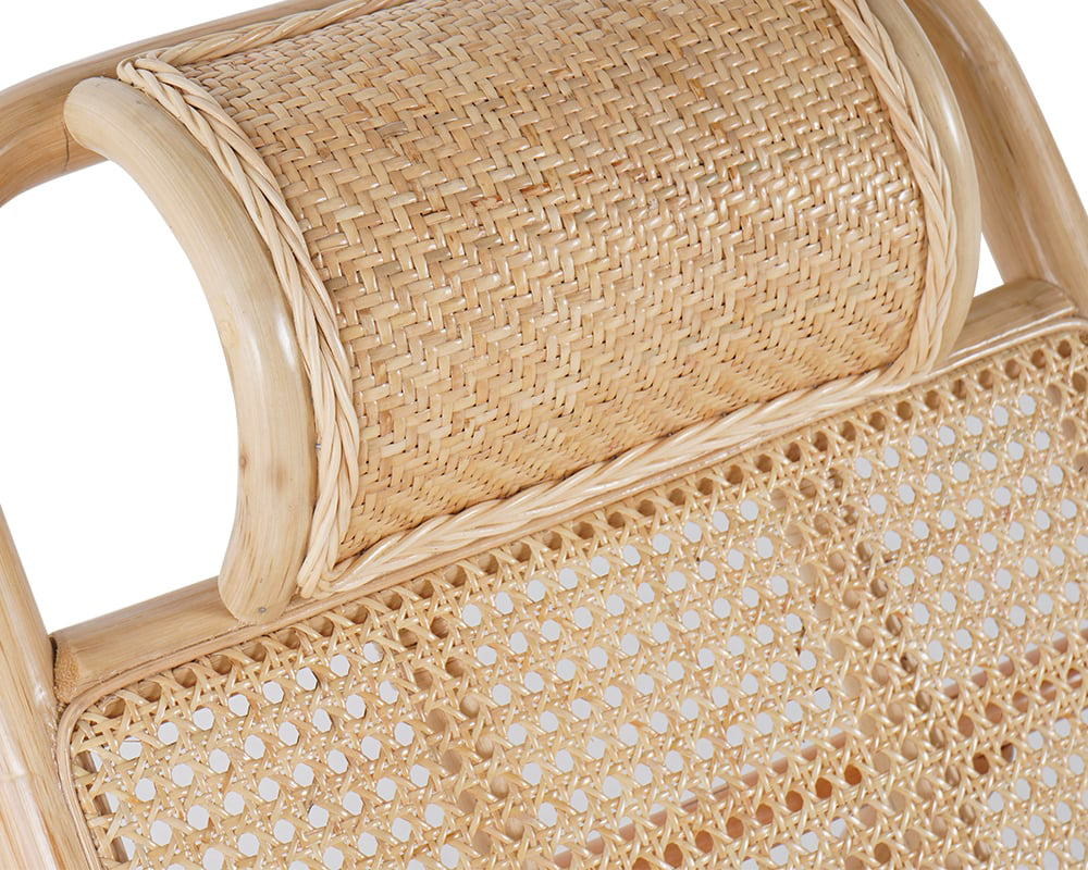 HMR - Scandinavian Rattan & Wood Outdoor Long Reclining Chaise Patio Lounge Chair in Natural
