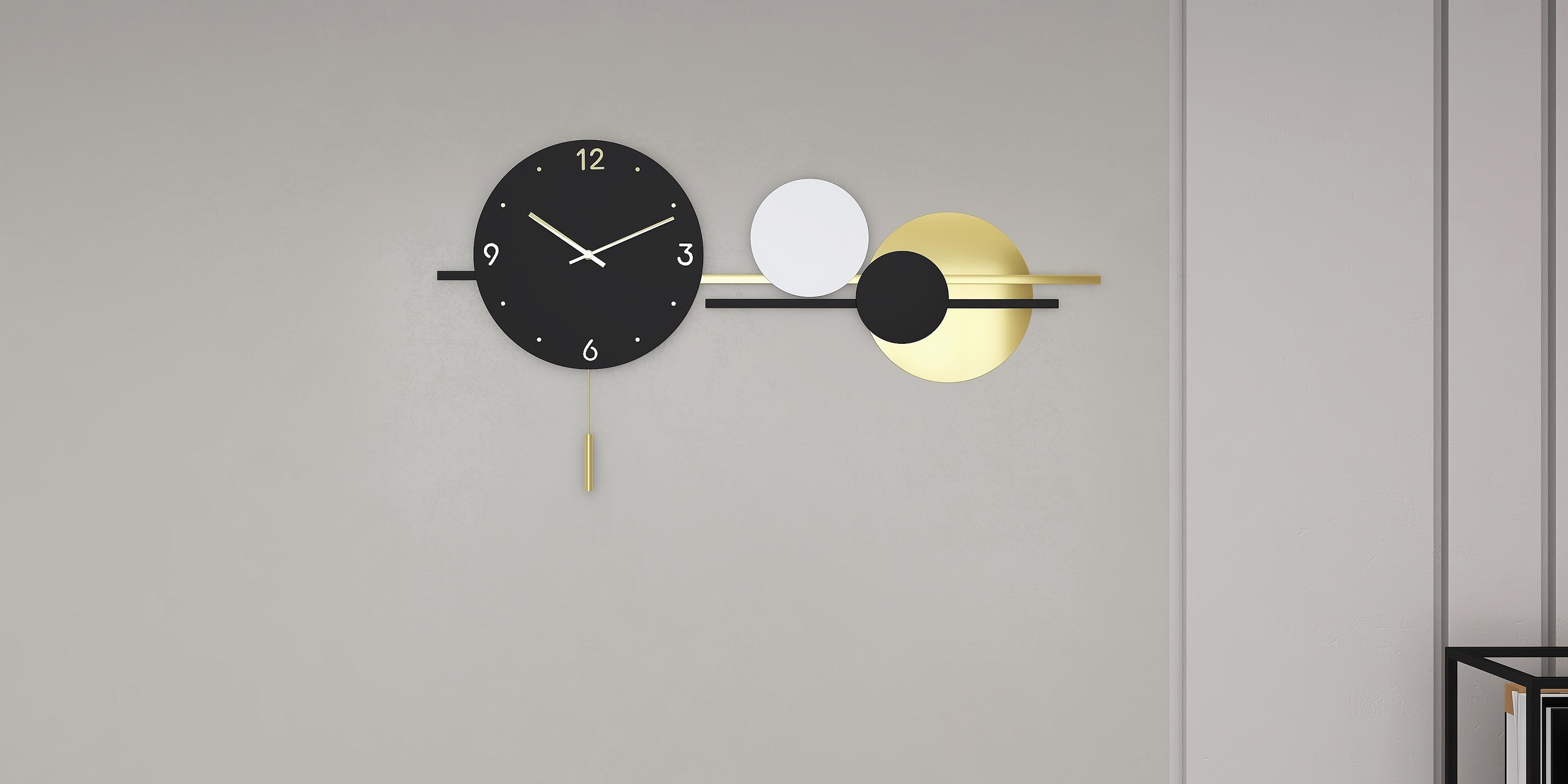 HMR - Geometric Round Digital Large Wall Clock Oversized in Black/White/Yellow