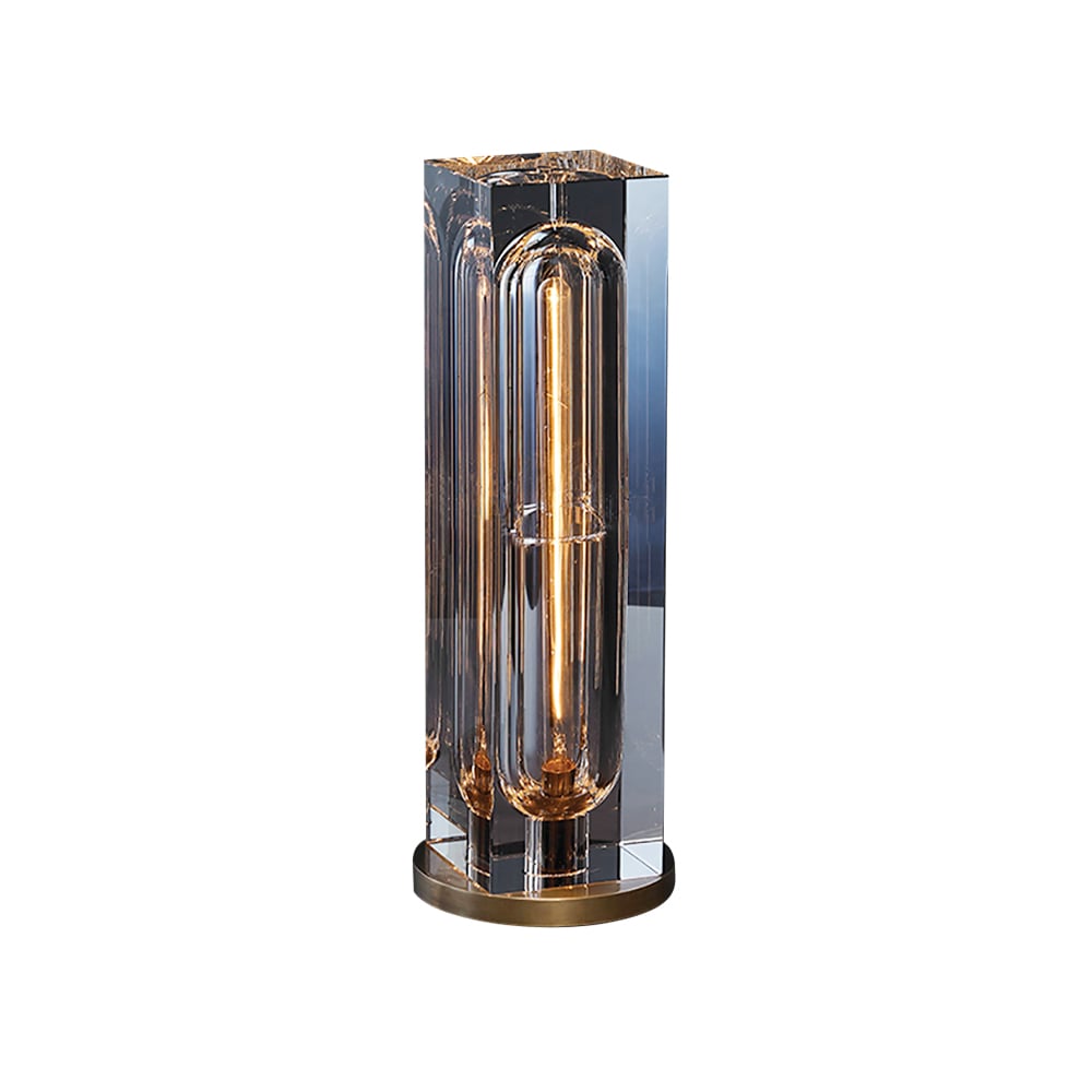 HMR - Postmodern 1-Light Crystal Table Lamp with On / Off Switch in Antique Brass