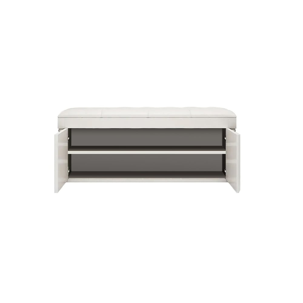 HMR - White Entryway Bench with Shoe Storage Leather Upholstered