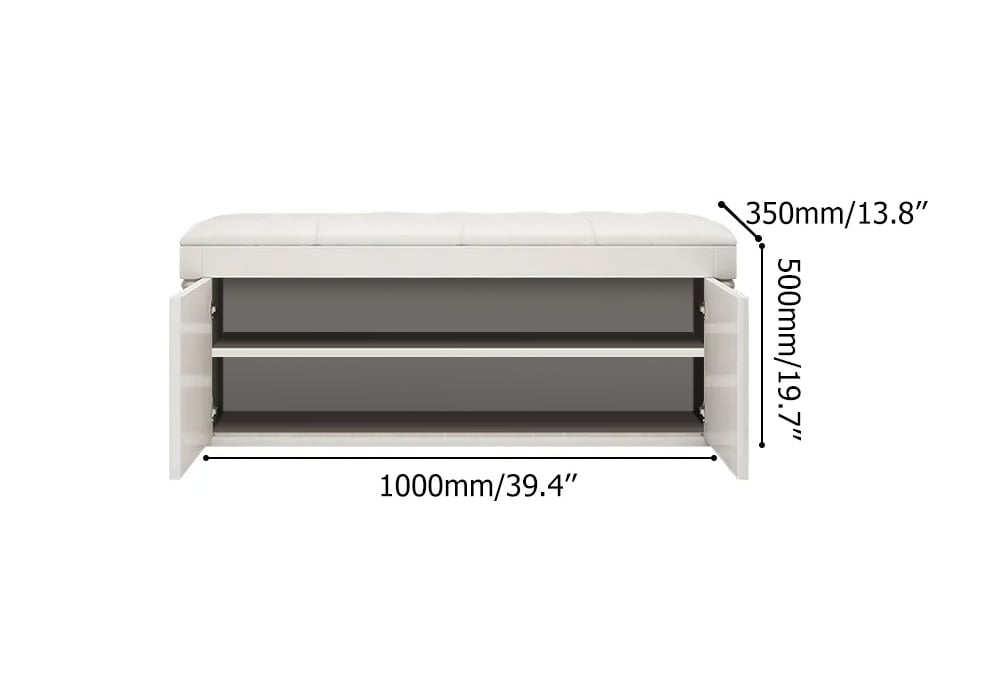 HMR - White Entryway Bench with Shoe Storage Leather Upholstered