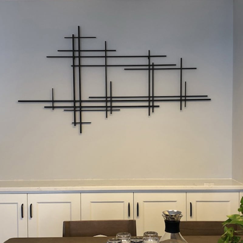 HMR - 39" Minimalist Black Metal Wall Decor with Vertical Lines for Living Room,Office,Hotel