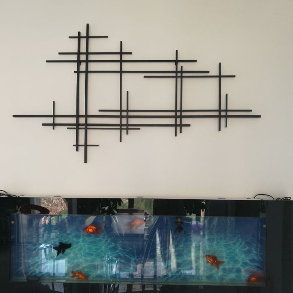HMR - 39" Minimalist Black Metal Wall Decor with Vertical Lines for Living Room,Office,Hotel