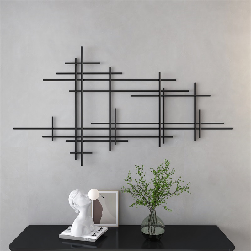 HMR - 39" Minimalist Black Metal Wall Decor with Vertical Lines for Living Room,Office,Hotel
