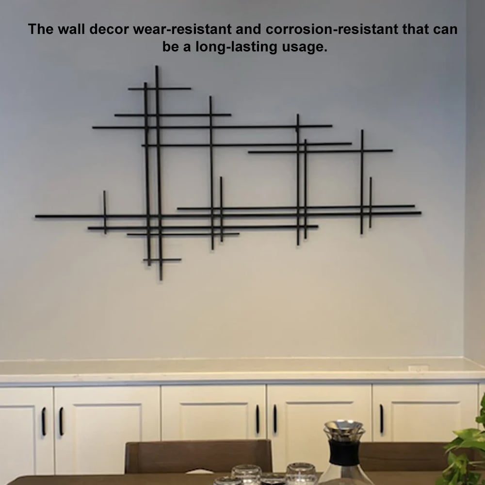 HMR - 39" Minimalist Black Metal Wall Decor with Vertical Lines for Living Room,Office,Hotel