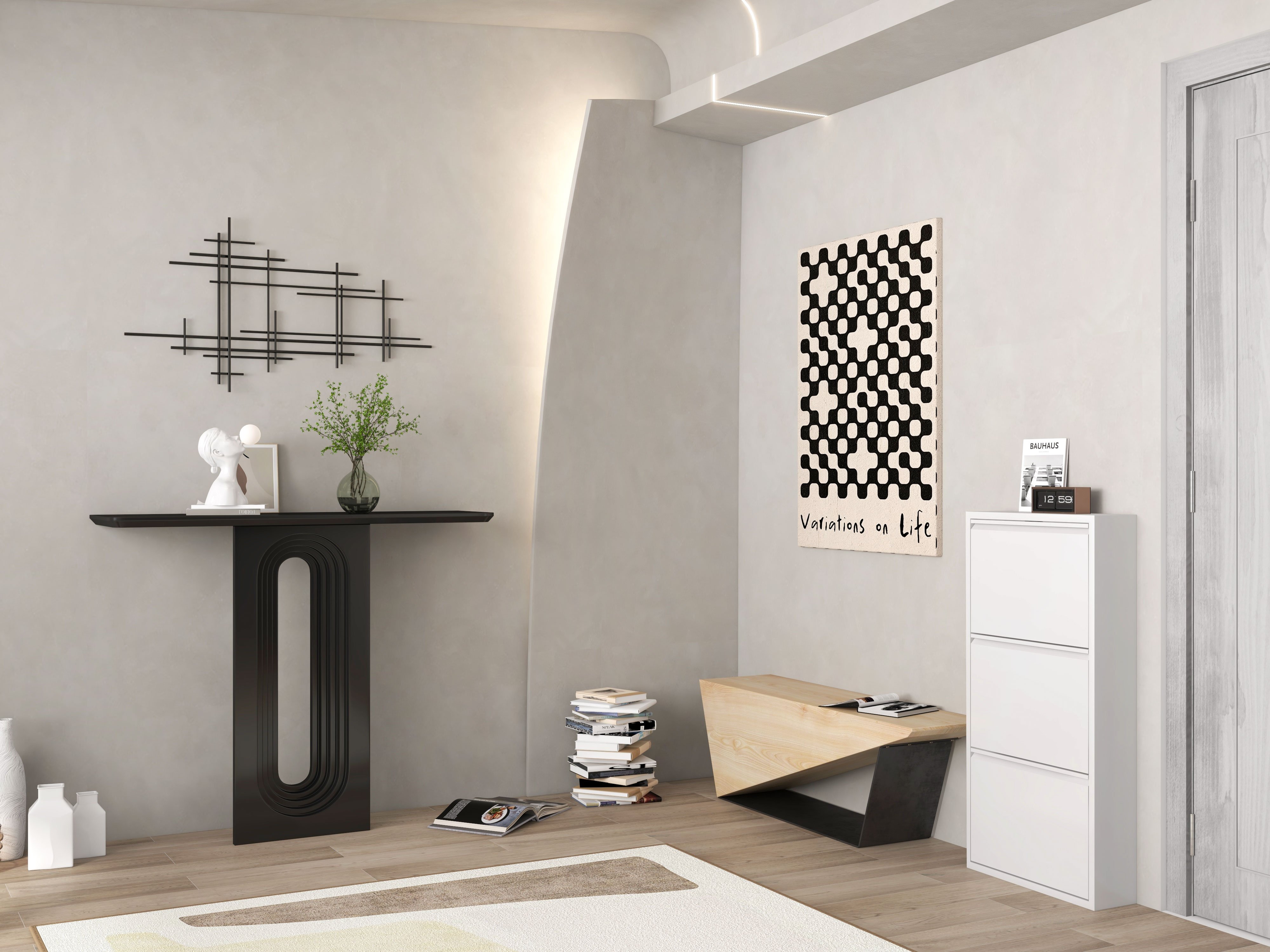 HMR - 39" Minimalist Black Metal Wall Decor with Vertical Lines for Living Room,Office,Hotel