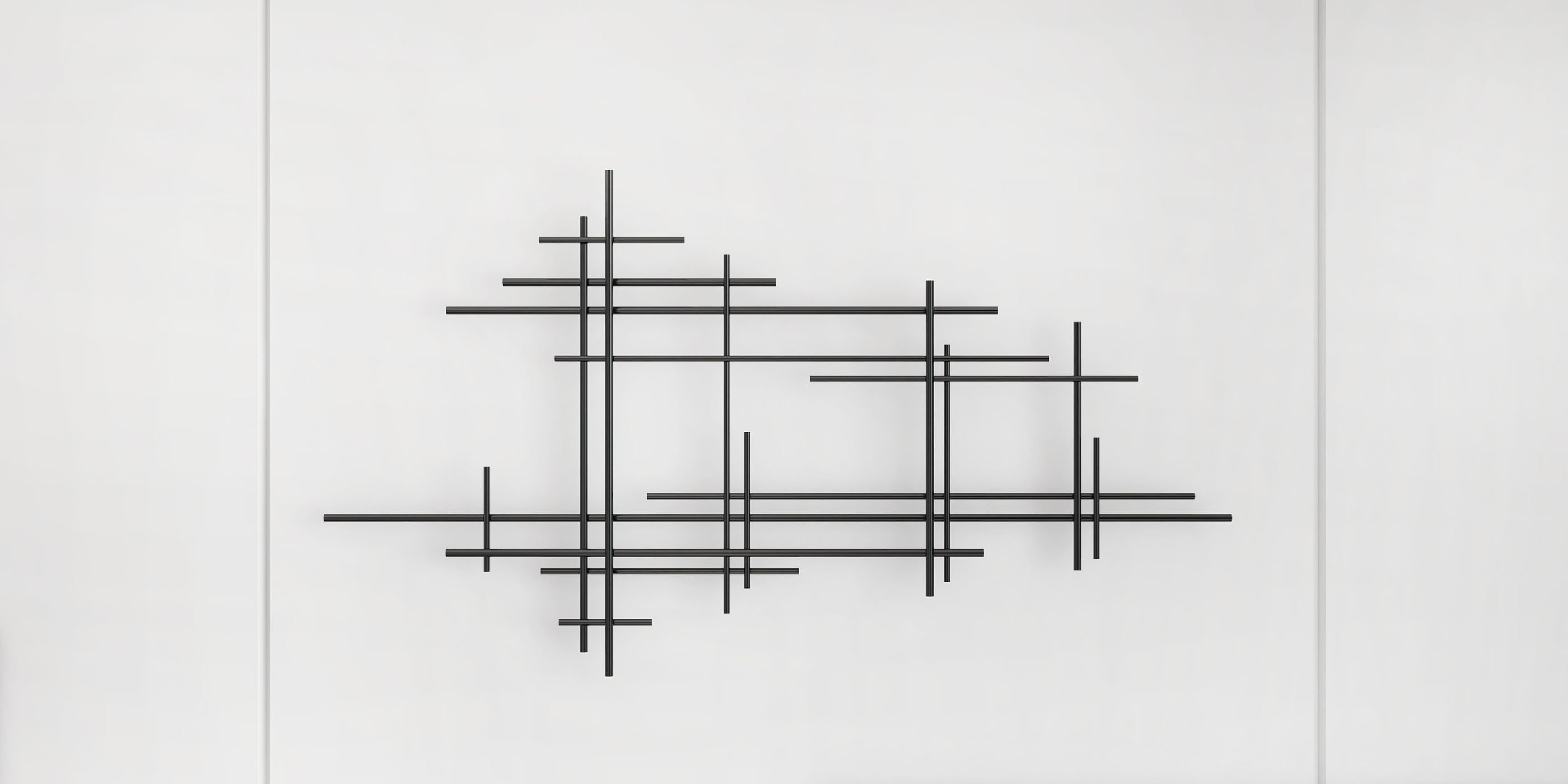 HMR - 39" Minimalist Black Metal Wall Decor with Vertical Lines for Living Room,Office,Hotel