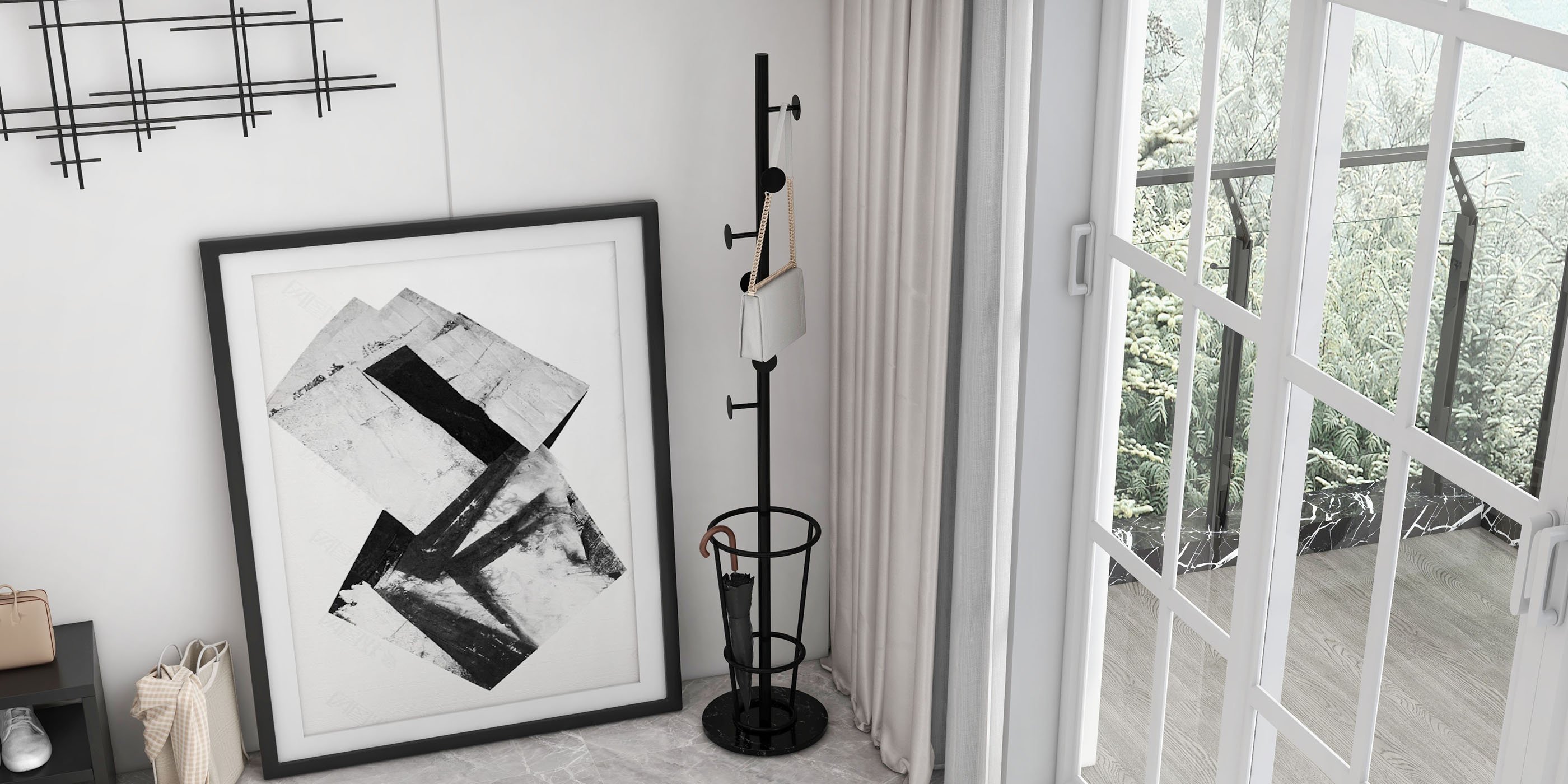 HMR - 39" Minimalist Black Metal Wall Decor with Vertical Lines for Living Room,Office,Hotel