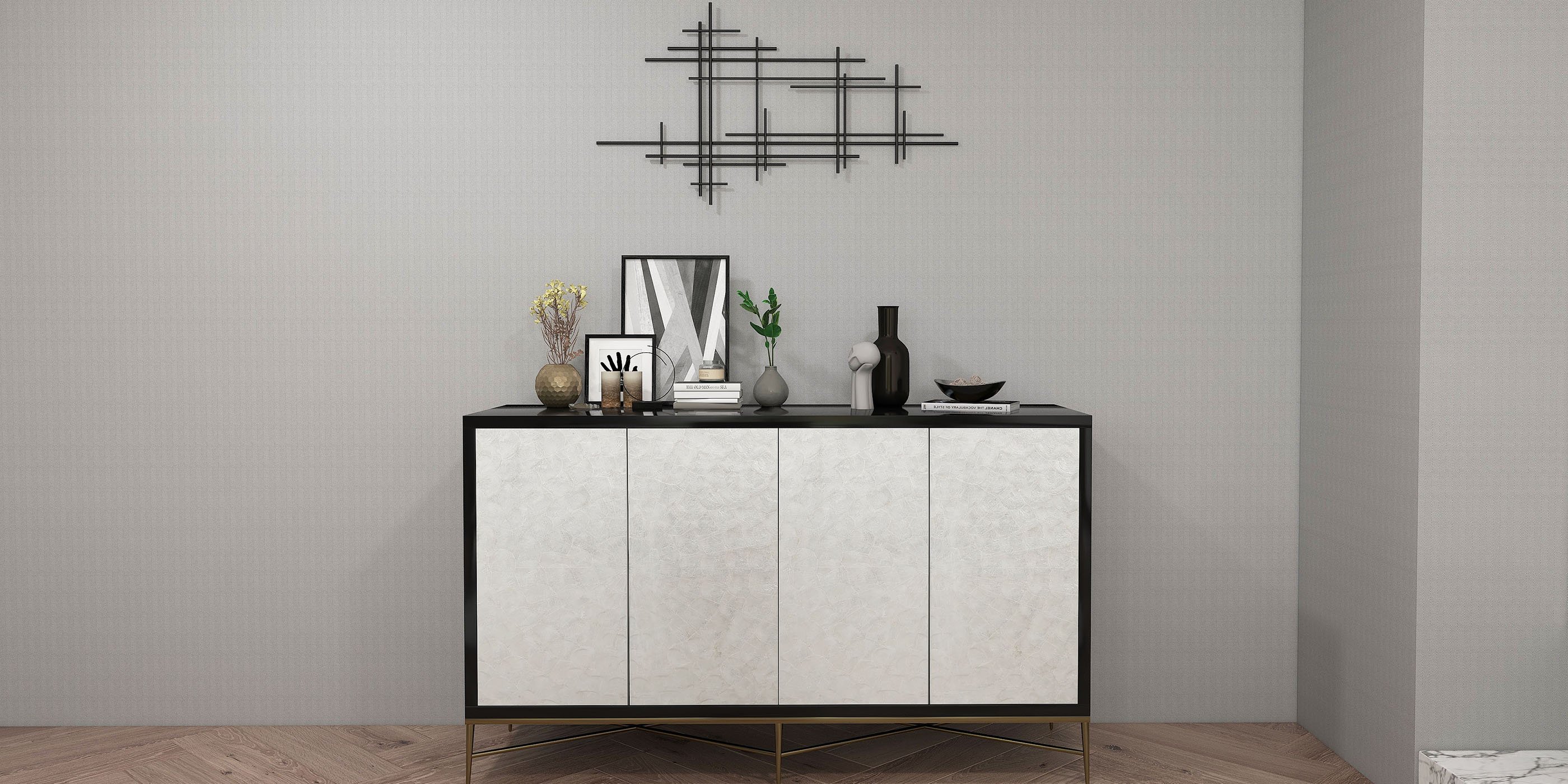 HMR - 39" Minimalist Black Metal Wall Decor with Vertical Lines for Living Room,Office,Hotel