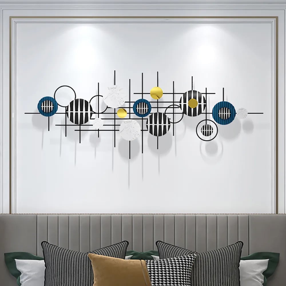 HMR - Gold & Black Modern Geometric Wall Accent Home 3D Wall Decor 59.1"W x 22"H Living Room