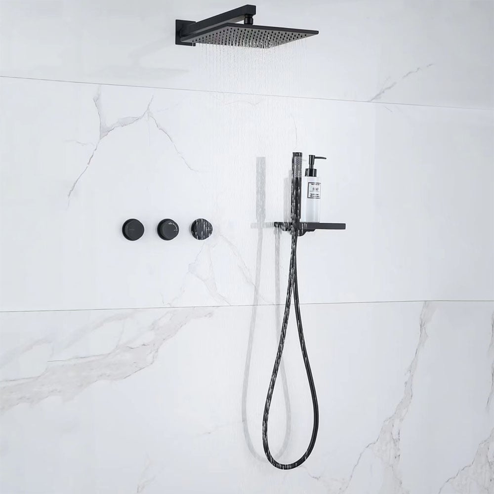 HMR - Wall-Mounted Double Functions Shower System with Standard Valve in Black