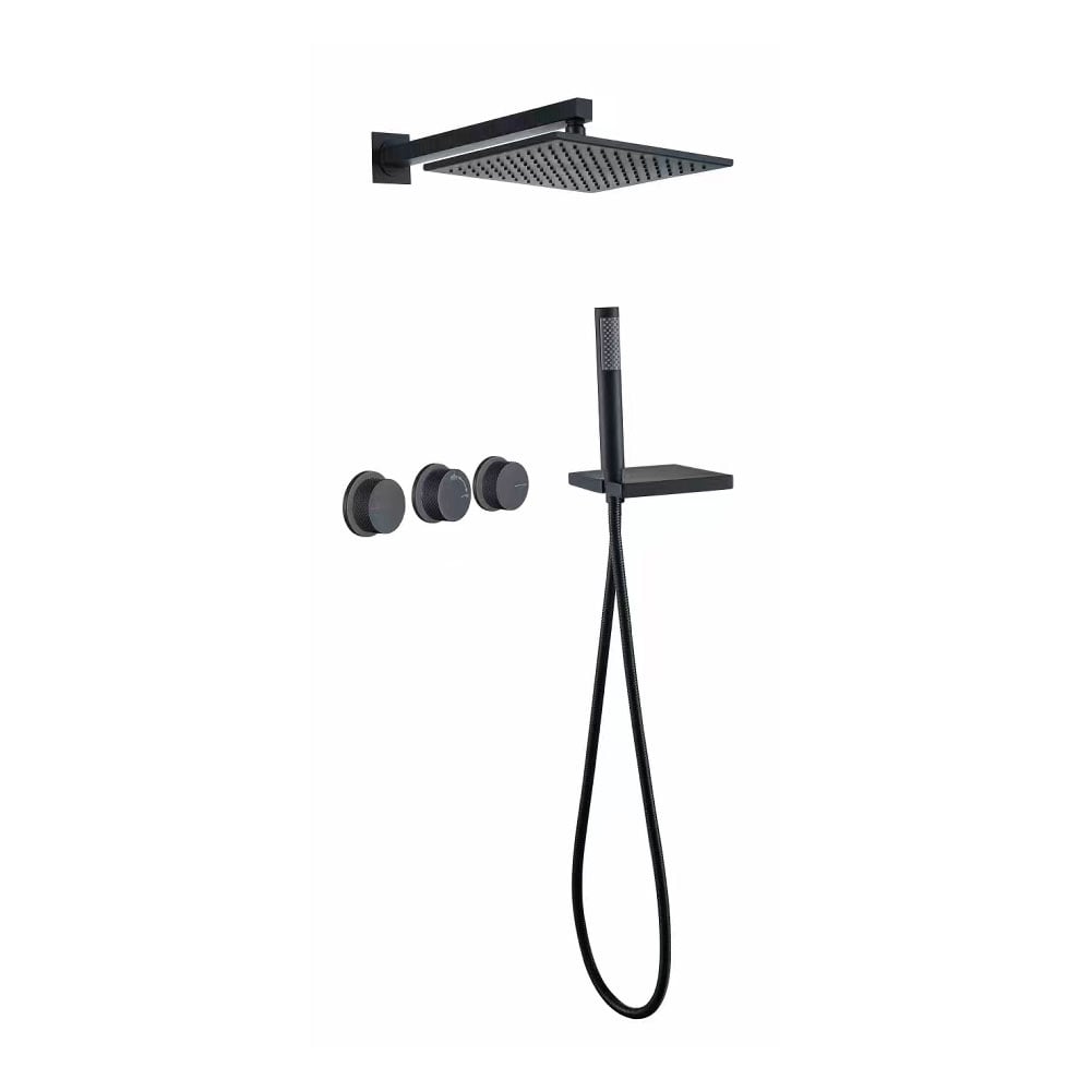 HMR - Wall-Mounted Double Functions Shower System with Standard Valve in Black