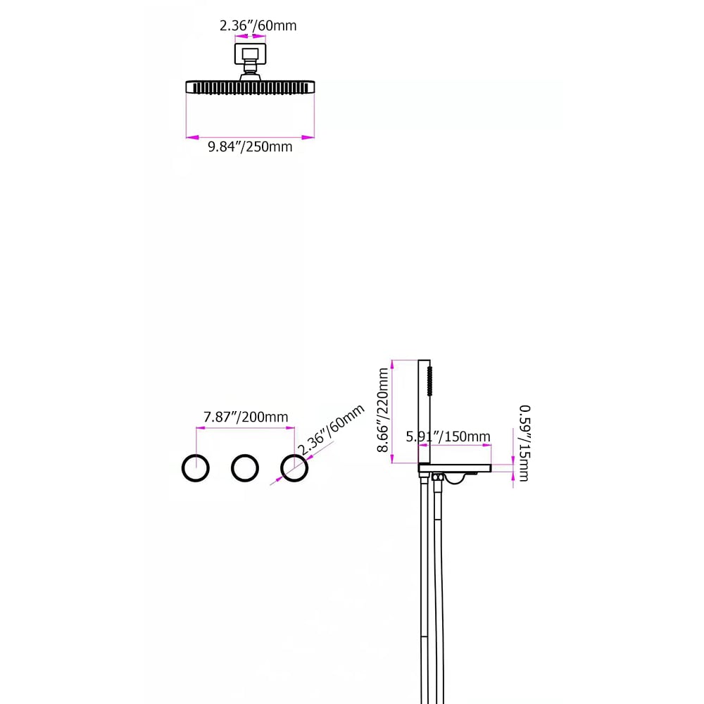 HMR - Wall-Mounted Double Functions Shower System with Standard Valve in Black