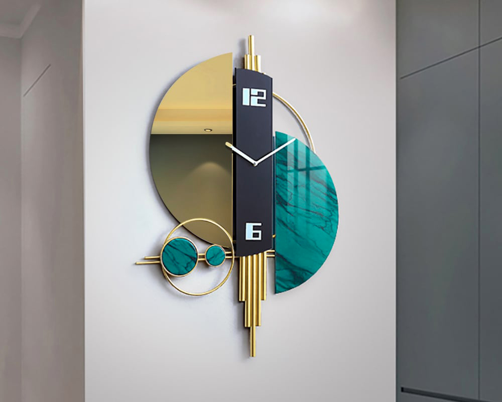 HMR Unique Creative Geometric Oversized Wall Clock - Green/Gold/Black, Style A