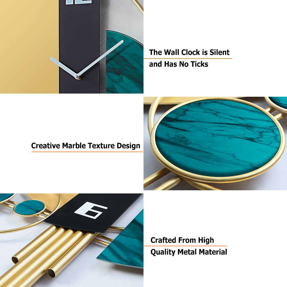 HMR Unique Creative Geometric Oversized Wall Clock - Green/Gold/Black, Style A