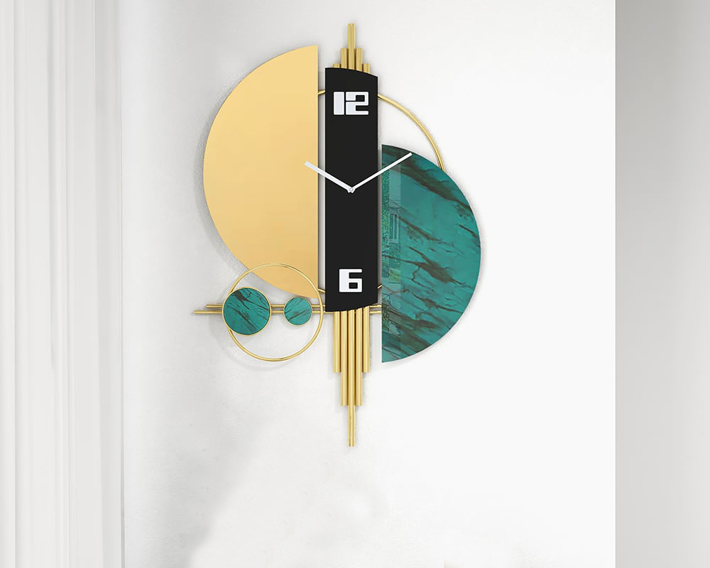 HMR Unique Creative Geometric Oversized Wall Clock - Green/Gold/Black, Style A