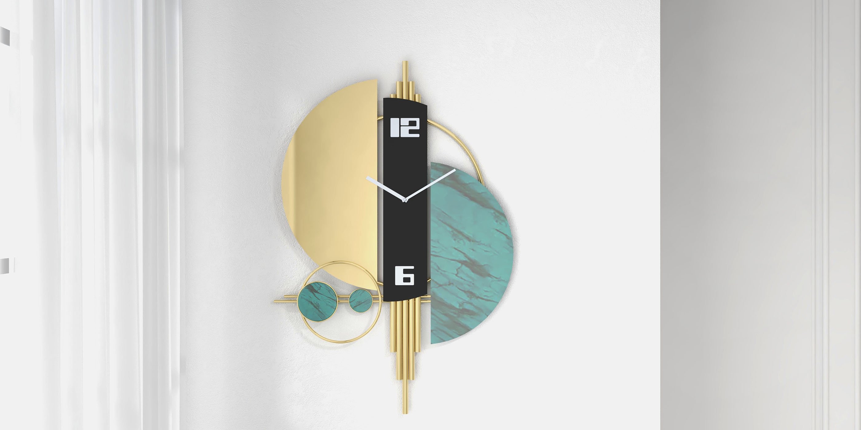 HMR Unique Creative Geometric Oversized Wall Clock - Green/Gold/Black, Style A