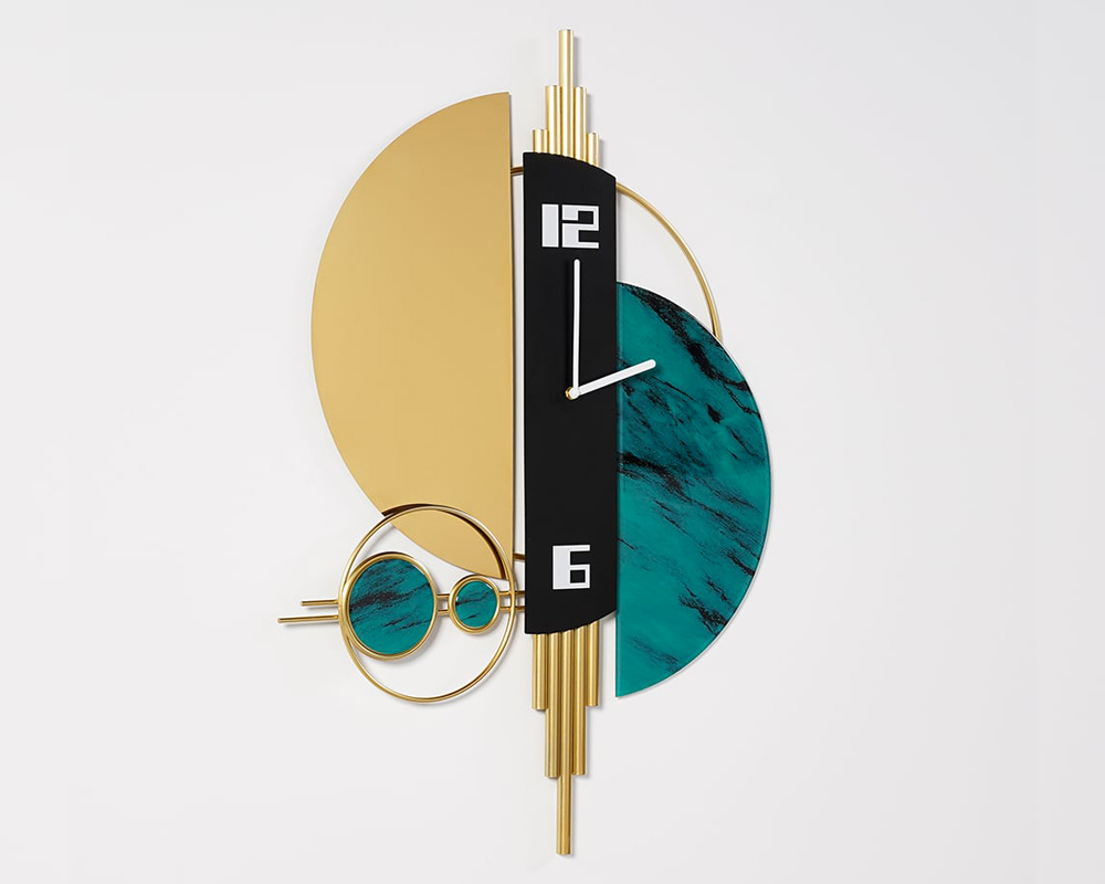 HMR Unique Creative Geometric Oversized Wall Clock - Green/Gold/Black, Style A