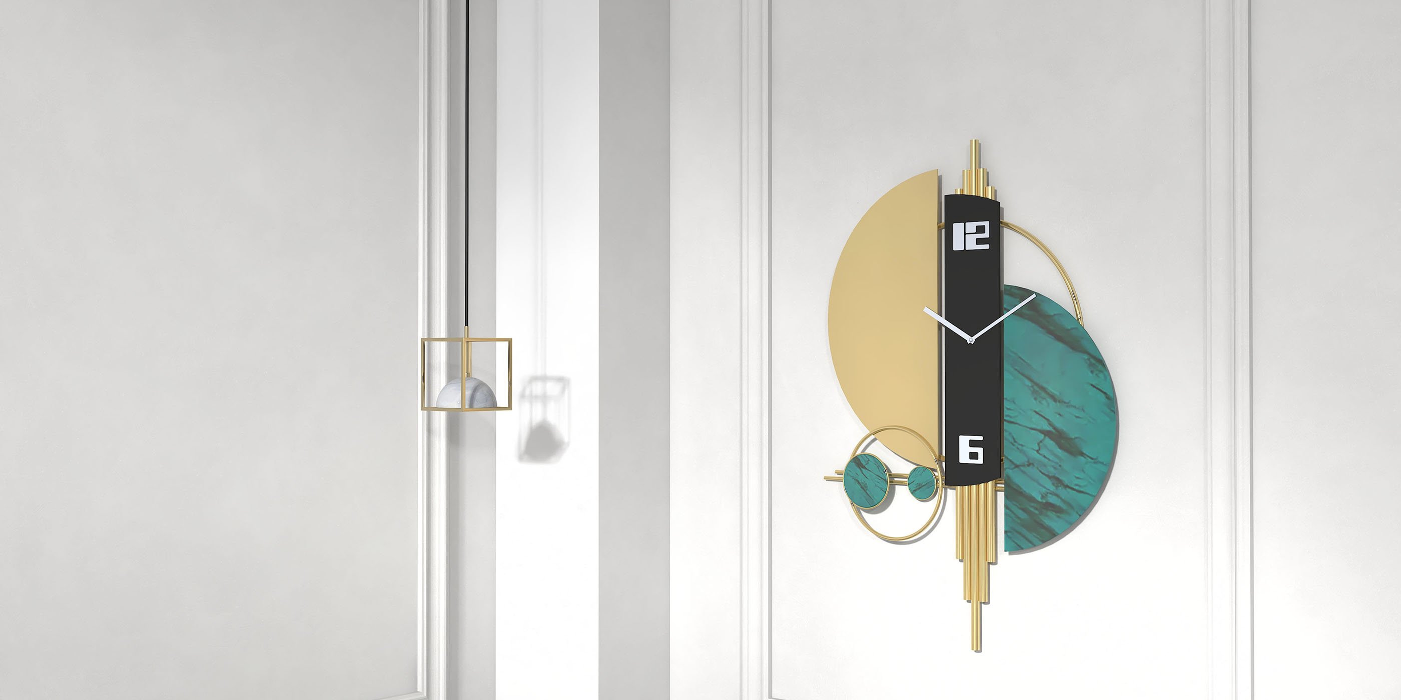 HMR Unique Creative Geometric Oversized Wall Clock - Green/Gold/Black, Style A