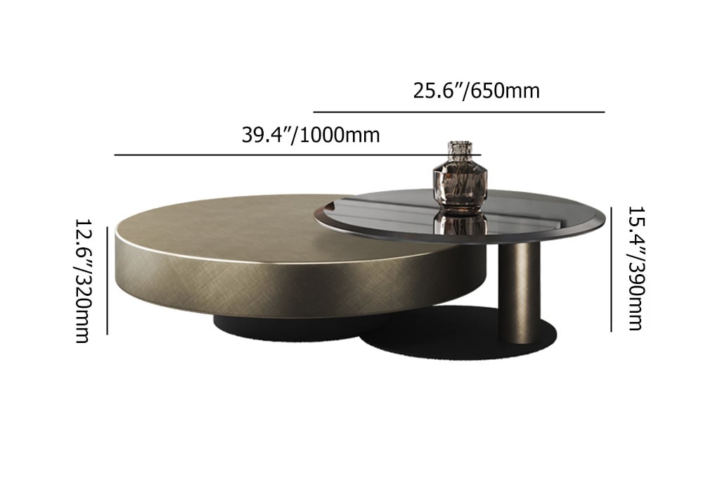 HMR Modern 2-Piece Round Nesting Coffee Table Set with Tempered Glass Top - Gold/Black, 39.4"