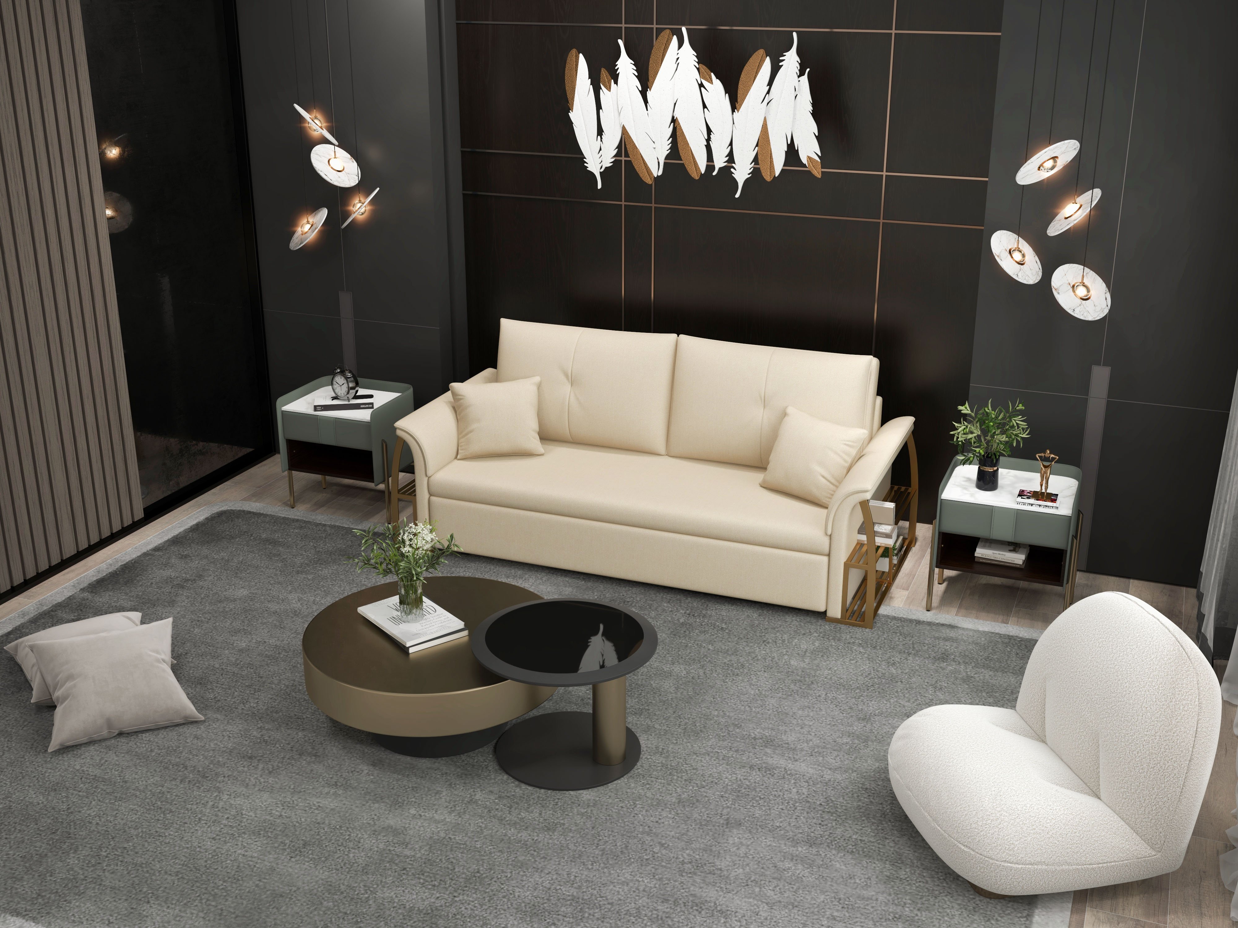 HMR Modern 2-Piece Round Nesting Coffee Table Set with Tempered Glass Top - Gold/Black, 31.5"