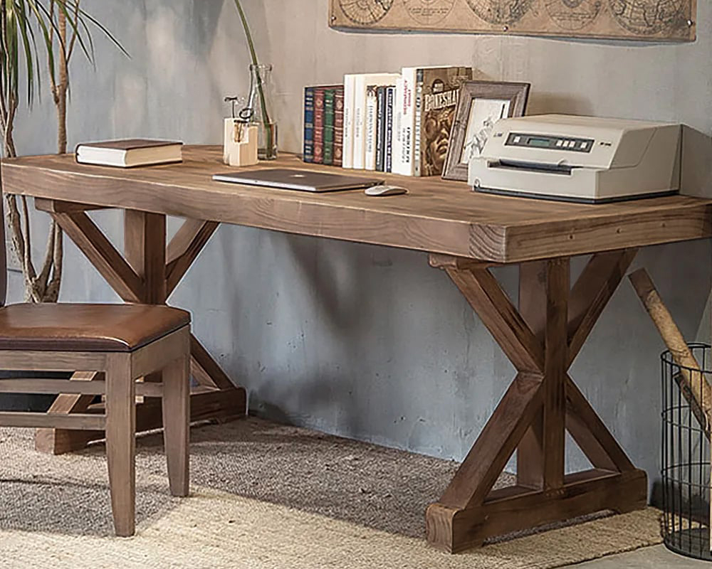 HMR Vintage Style Rectangular Pine wood Farmhouse Desk - Natural, 70.9"