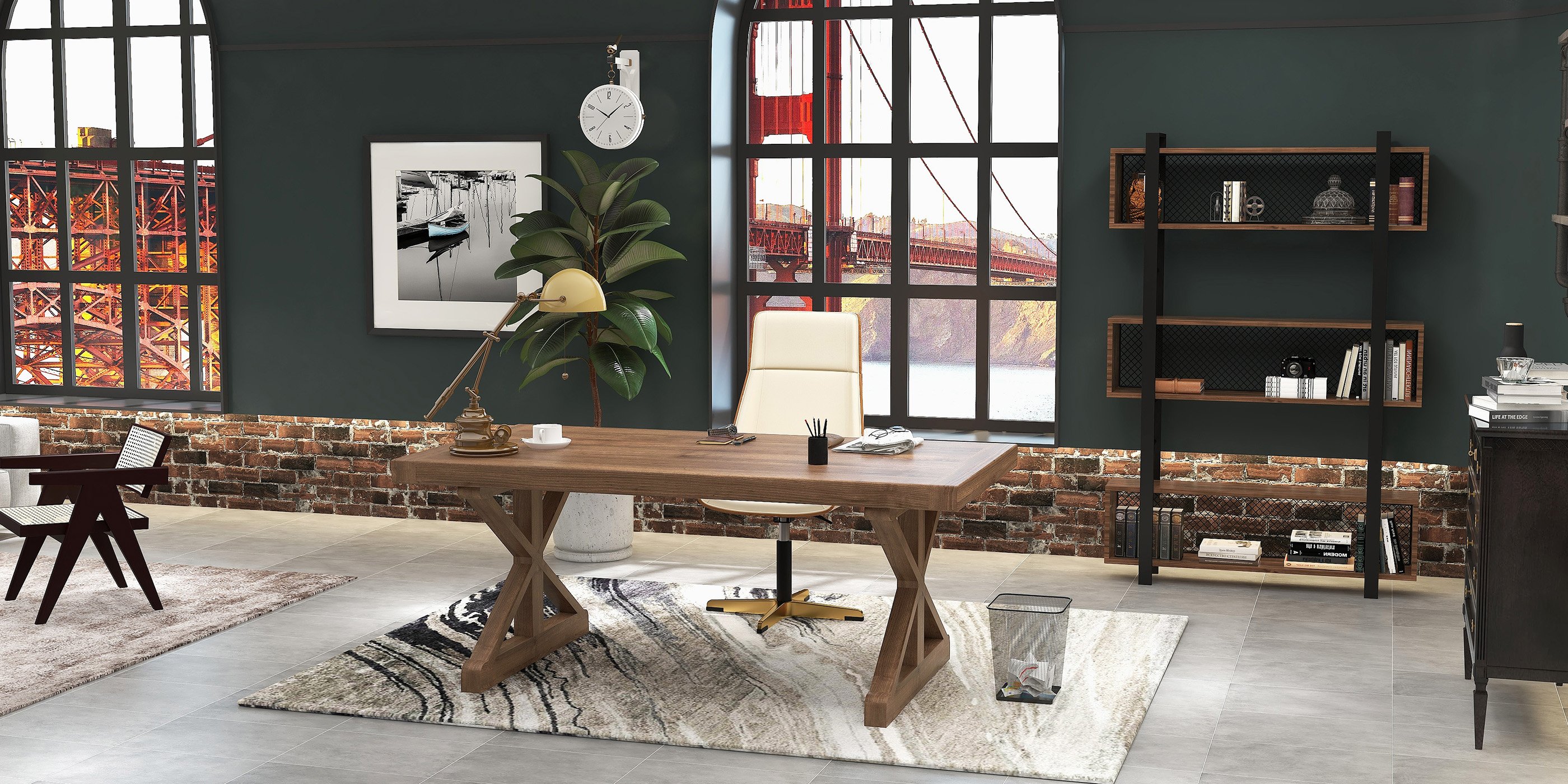 HMR Vintage Style Rectangular Pine wood Farmhouse Desk - Natural, 70.9"