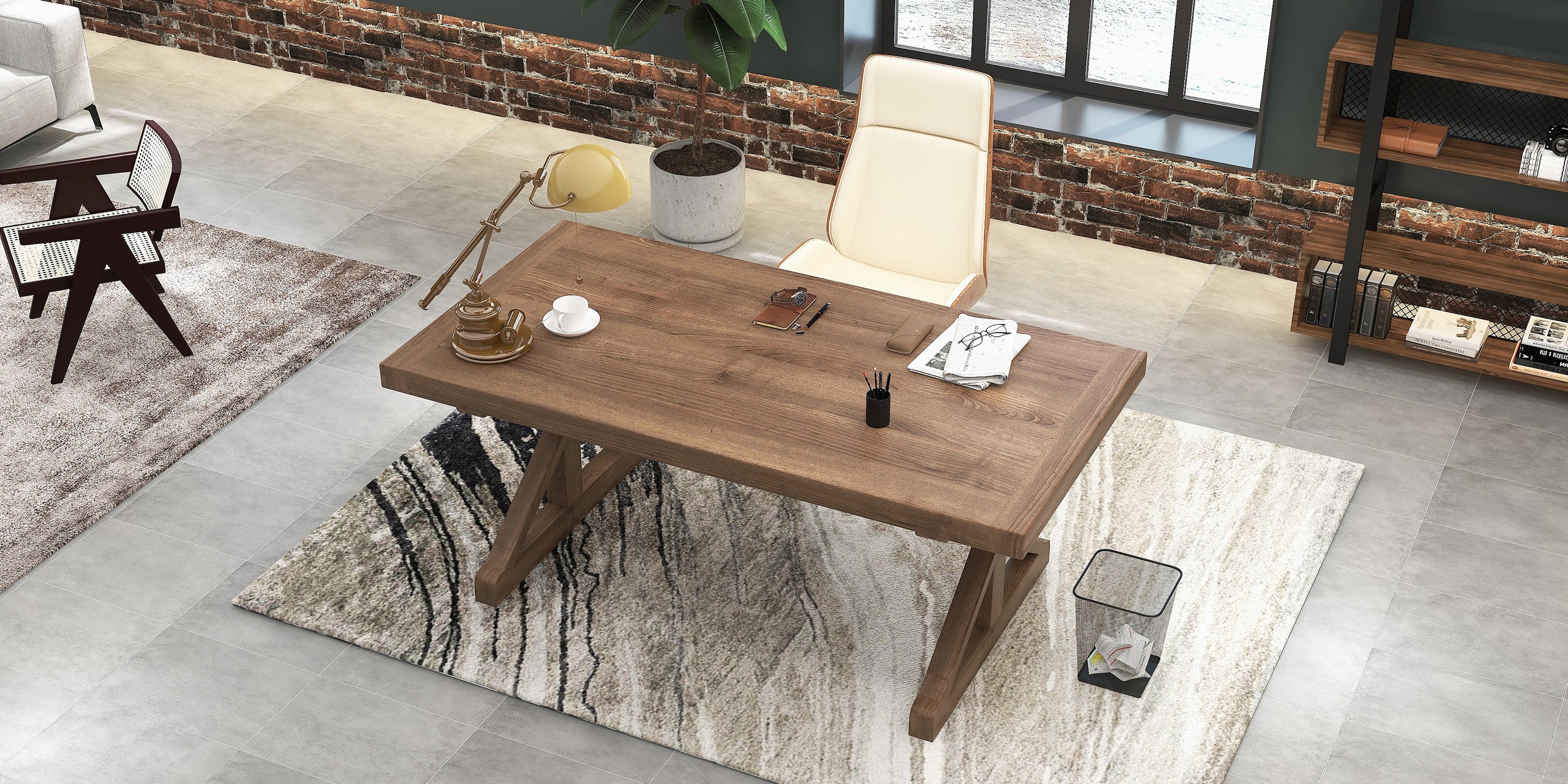 HMR Vintage Style Rectangular Pine wood Farmhouse Desk - Natural, 70.9"