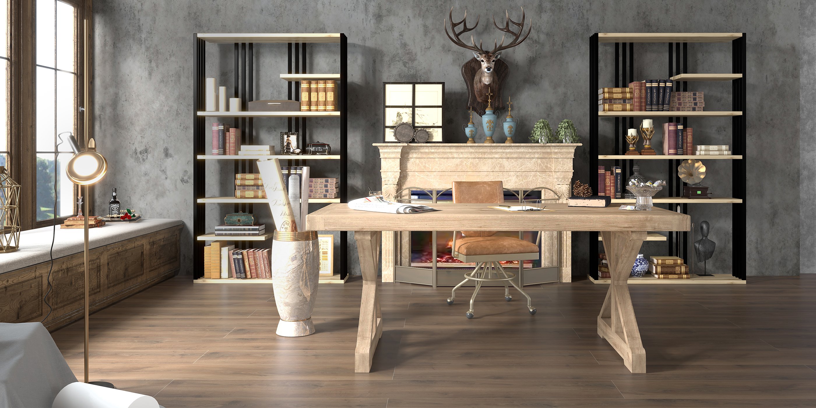 HMR Vintage Style Rectangular Pine wood Farmhouse Desk - Natural, 47.2"