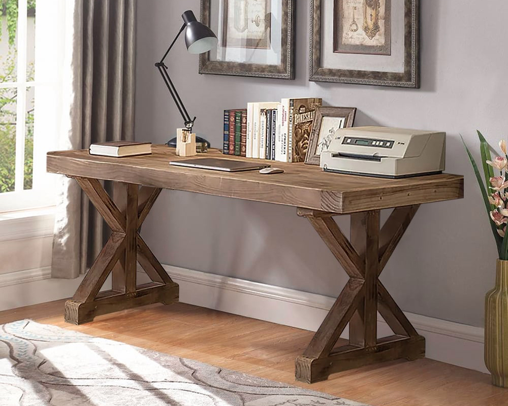 HMR - Vintage Style Rectangular Pine wood Farmhouse Desk