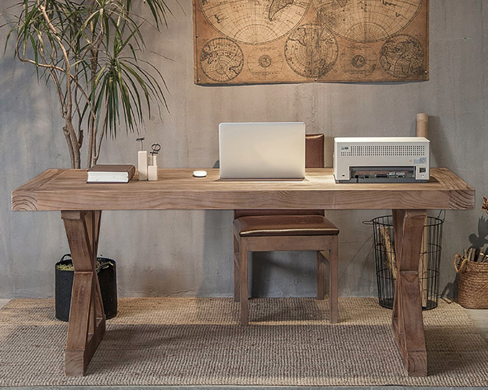 HMR - Vintage Style Rectangular Pine wood Farmhouse Desk