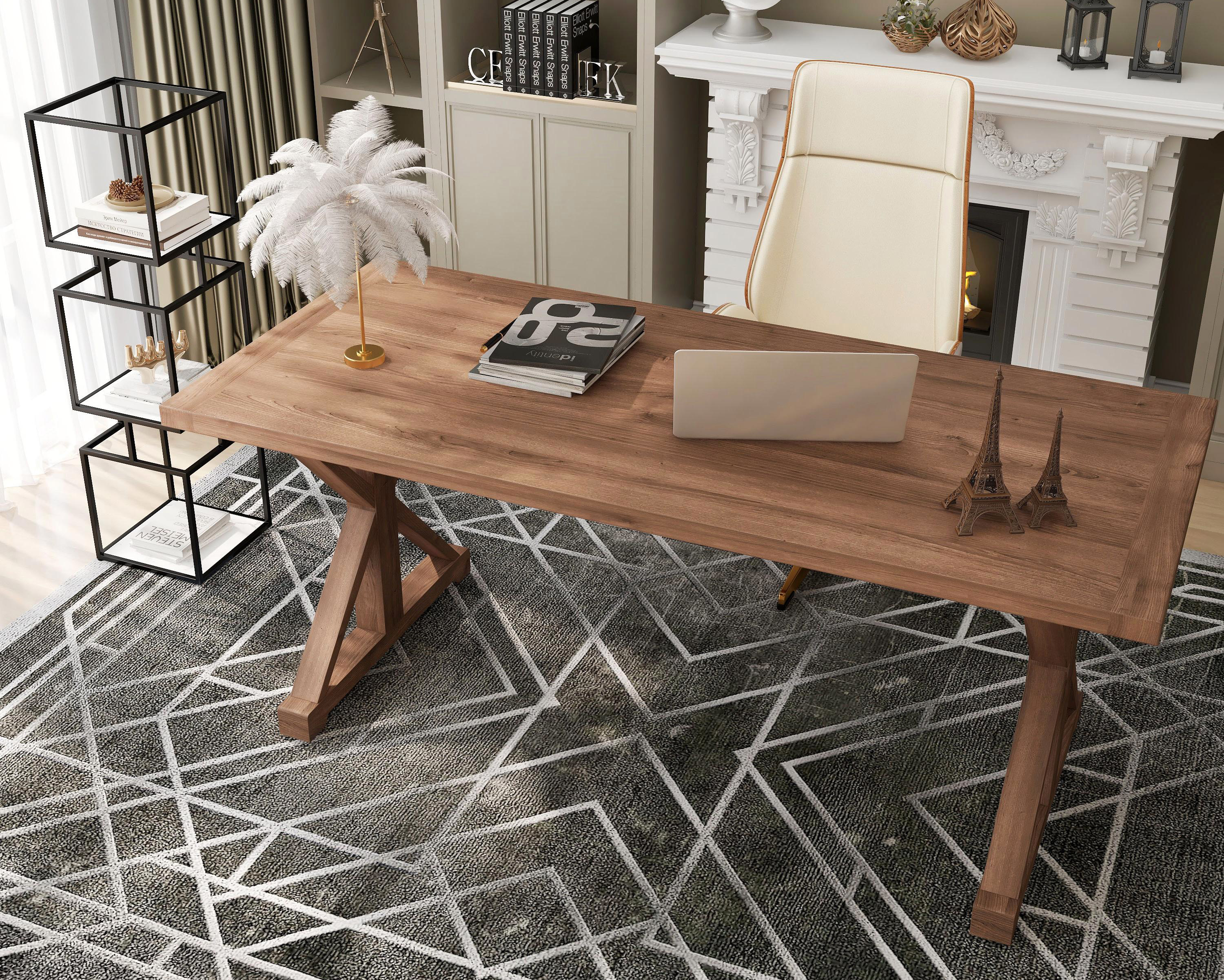 HMR - Vintage Style Rectangular Pine wood Farmhouse Desk
