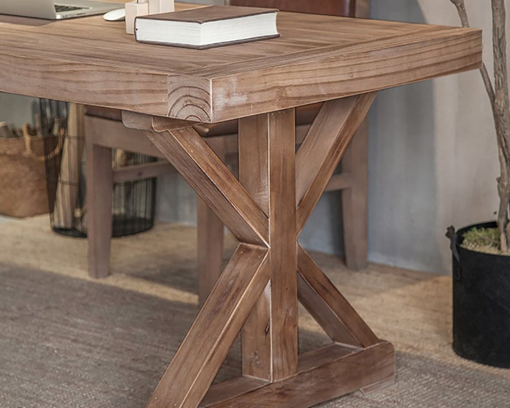HMR - Vintage Style Rectangular Pine wood Farmhouse Desk
