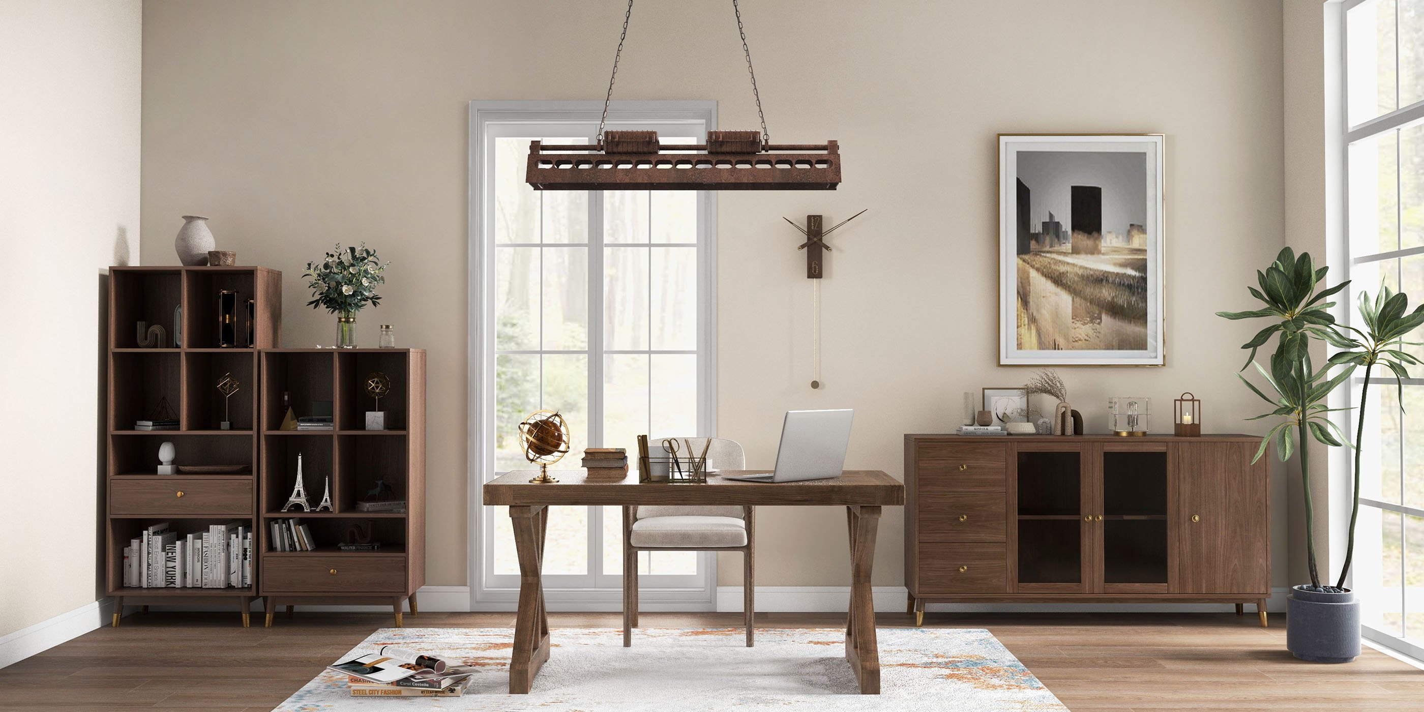 HMR - Vintage Style Rectangular Pine wood Farmhouse Desk