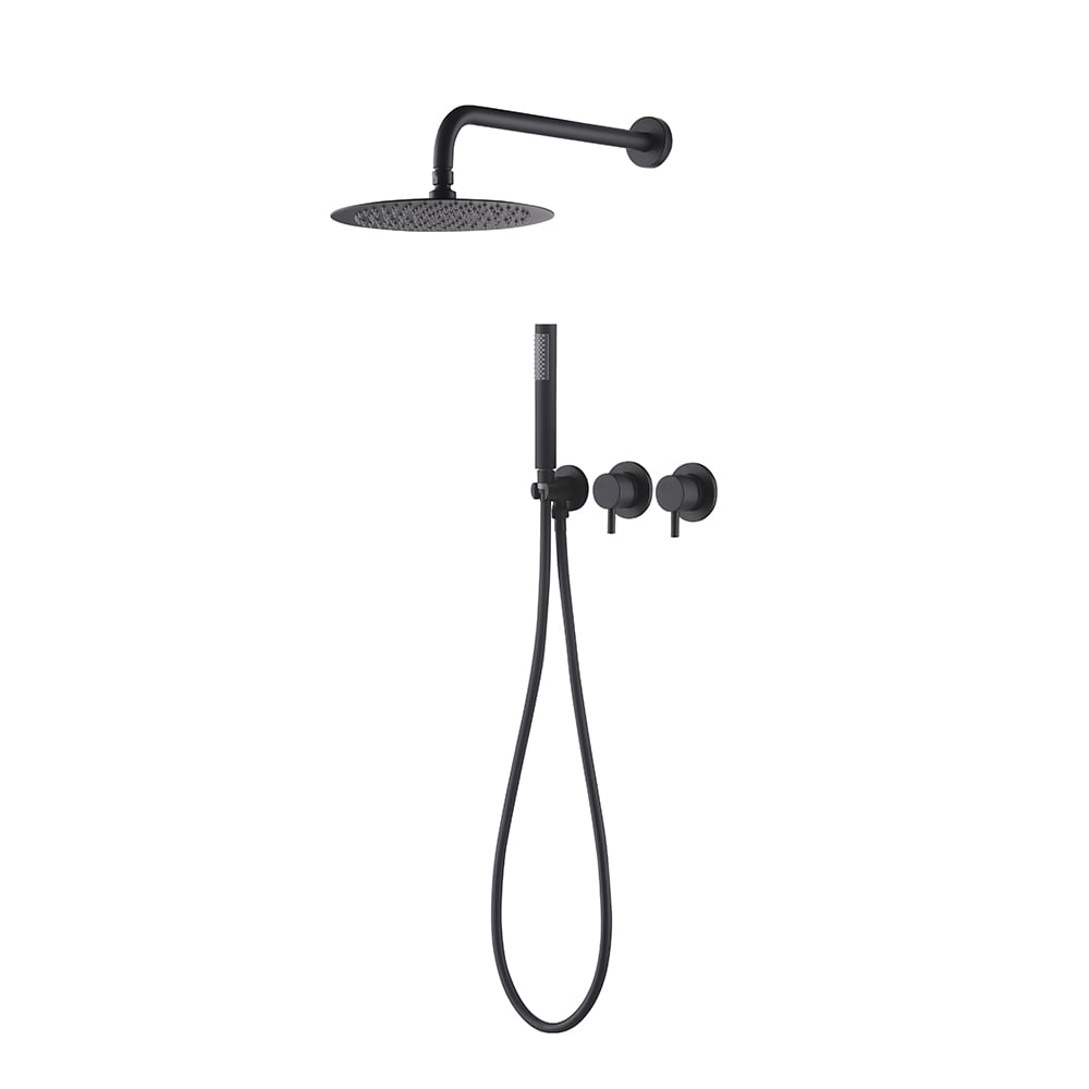 HMR - 10" Wall-Mounted Round Black Shower System 2-Function with Hand Shower