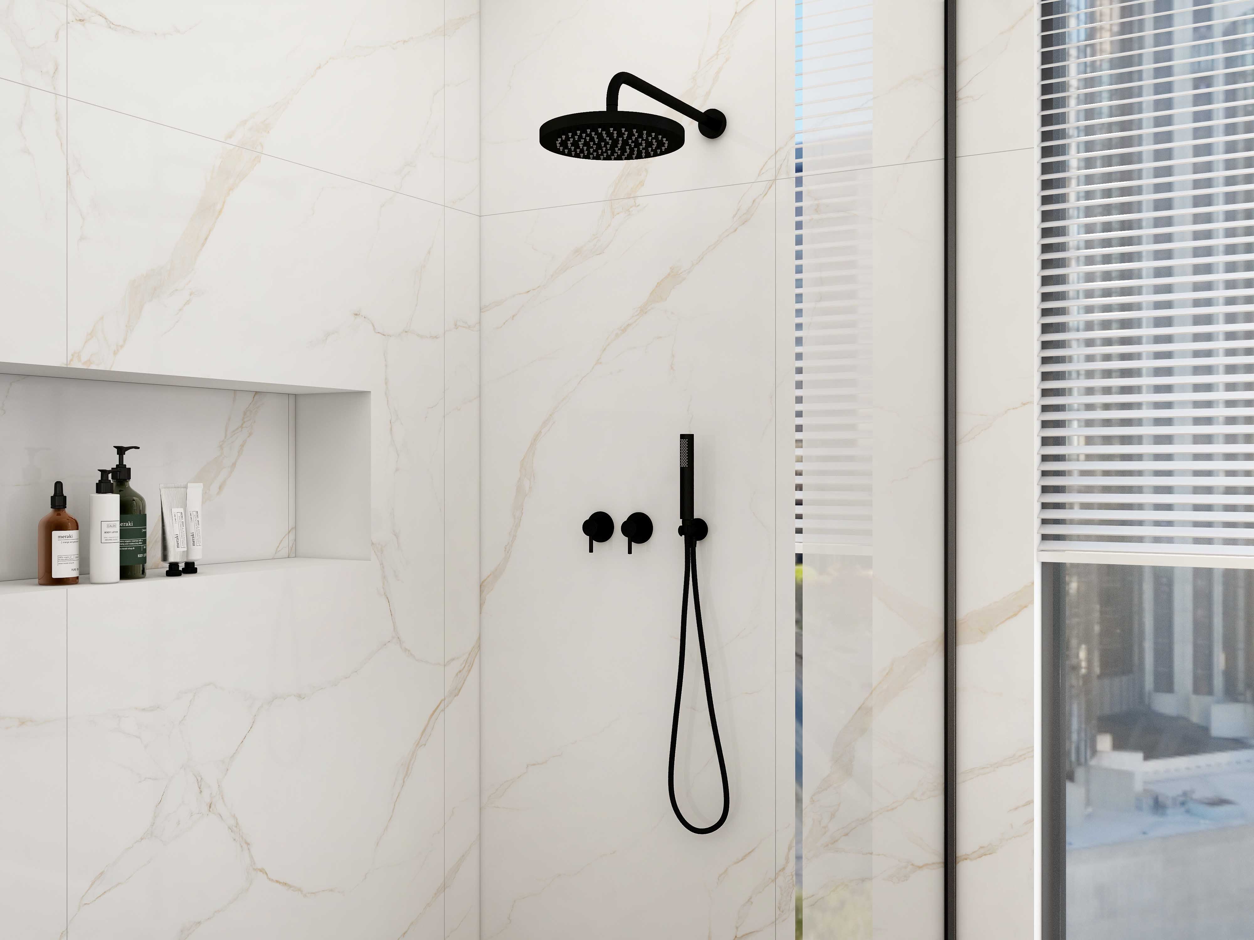 HMR - 10" Wall-Mounted Round Black Shower System 2-Function with Hand Shower
