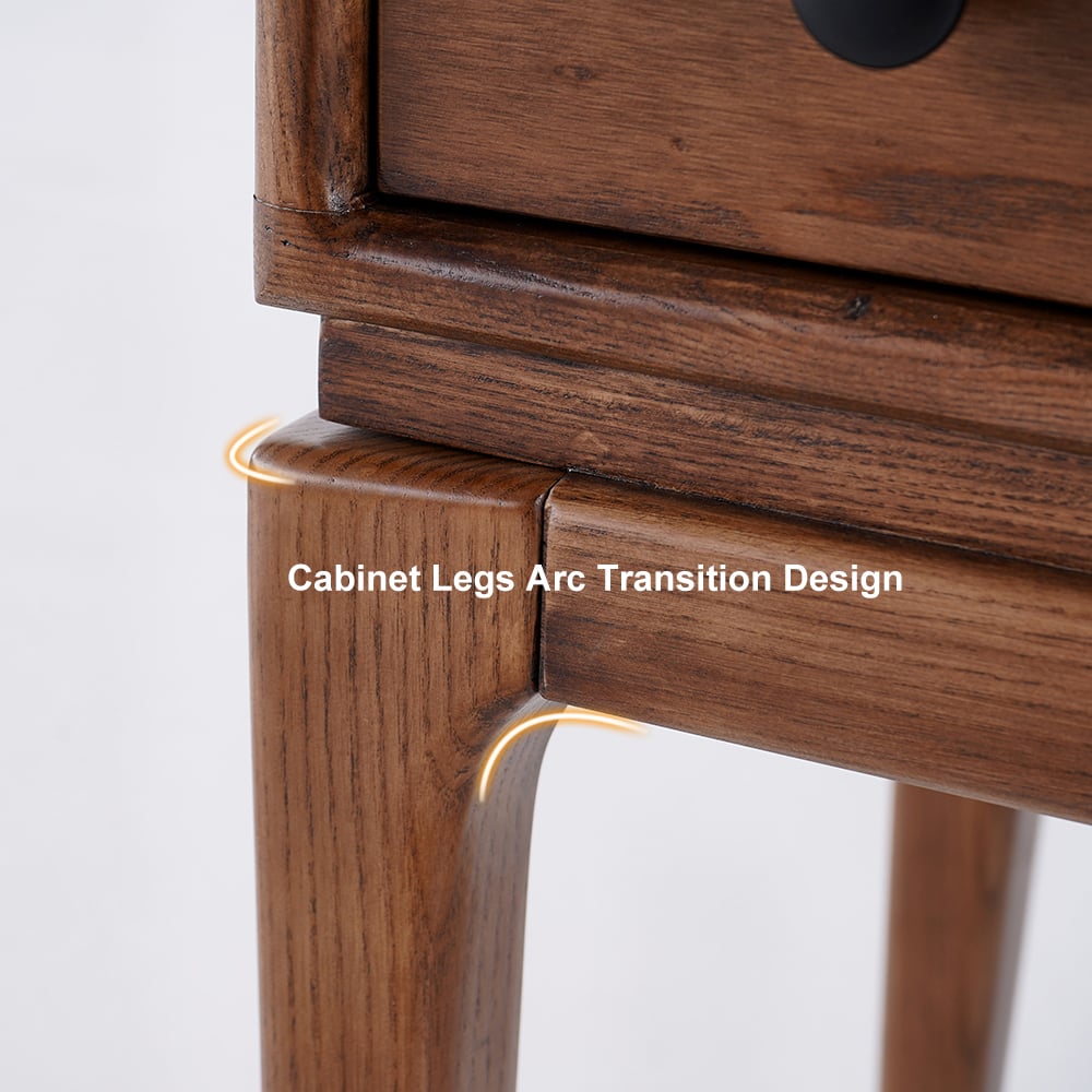 HMR - Tanic Mid Century Modern Chest Cabinet with Storage 3 Drawers of Ash Wood in Walnut