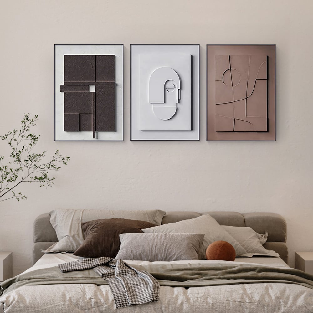 HMR 3 Pieces Japandi Canvas Wall Art Print Hanging Wall Decor Set with Rectangle Frame - Multi-Color, 20"W x 1"D x 27"H, Without 3D