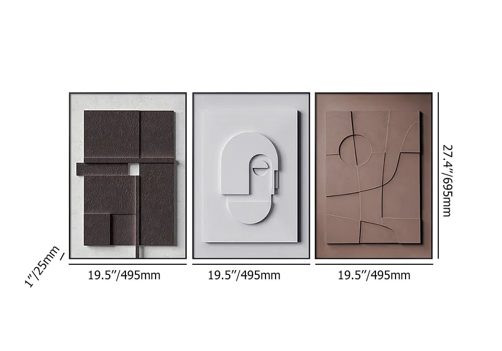 HMR 3 Pieces Japandi Canvas Wall Art Print Hanging Wall Decor Set with Rectangle Frame - Multi-Color, 20"W x 1"D x 27"H, Without 3D