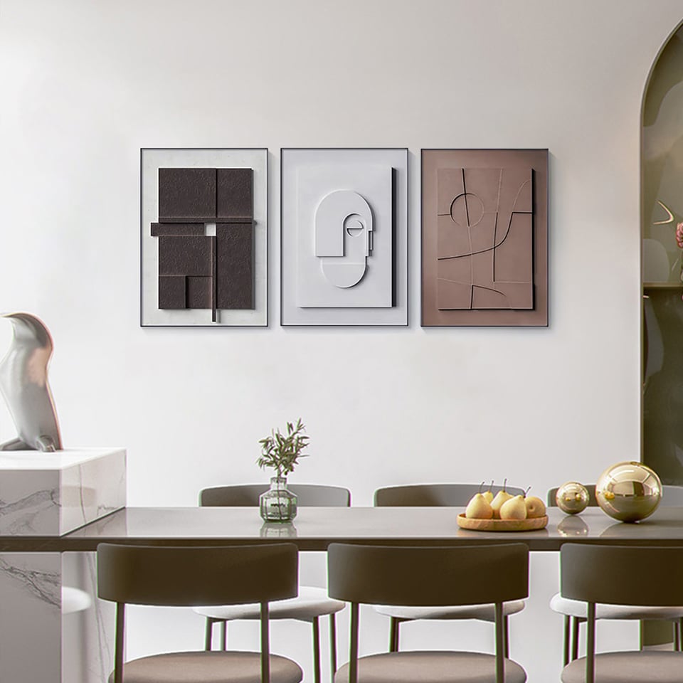 HMR 3 Pieces Japandi Geometric Canvas Wall Art Painting Wall Decor Set with Rectangle Frame - Multi-Color, 15"W x 1"D x 23"H, Without 3D