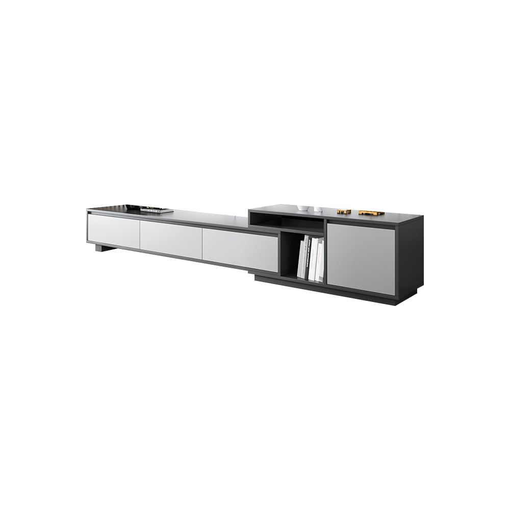 HMR - Modern Black Wood Retracted & Extendable TV Stand with 3-Drawer Up to 120"