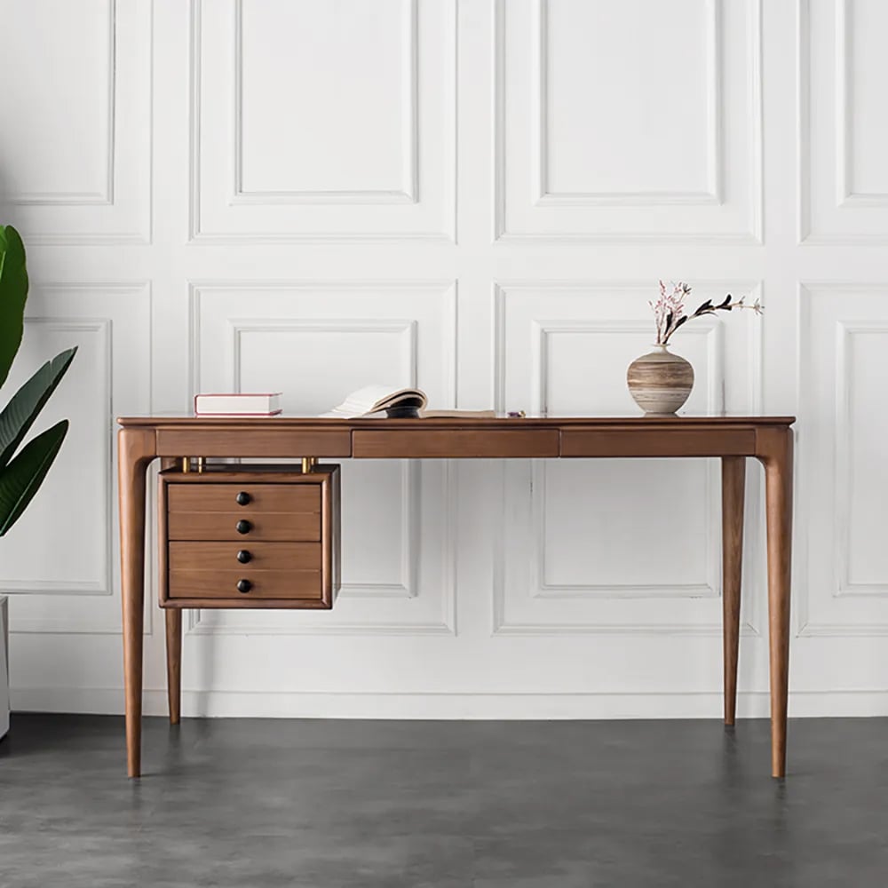 HMR - 55.1" Mid-century Style Walnut Ash Wood Home Office Desk with 3 Drawers